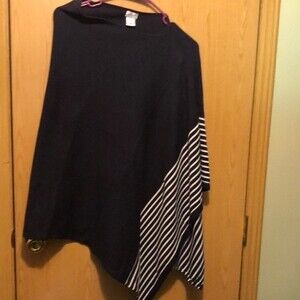 Top it off shawl navy blue with white stripes one size